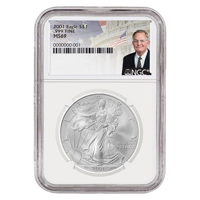 2001 Silver American Eagle MS69 Coin - David Ryder Label