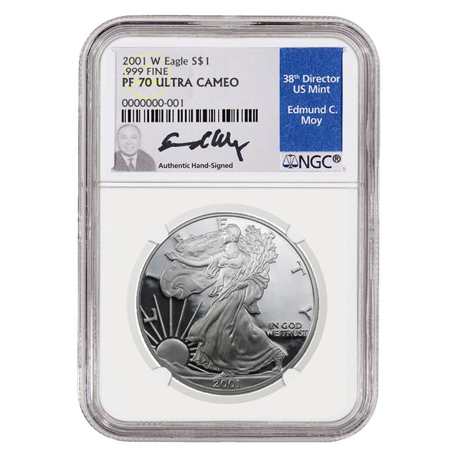 2001 Silver American Eagle Proof 70 Coin