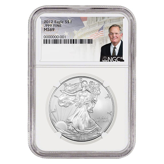 2012 Silver American Eagle MS69 Coin - David Ryder Label