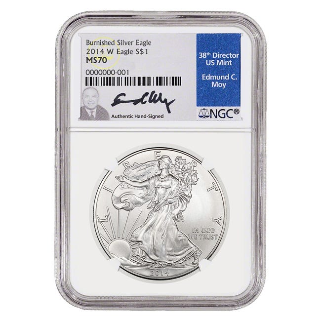 2014 1 oz Silver American Eagle Burnished MS70 Coin