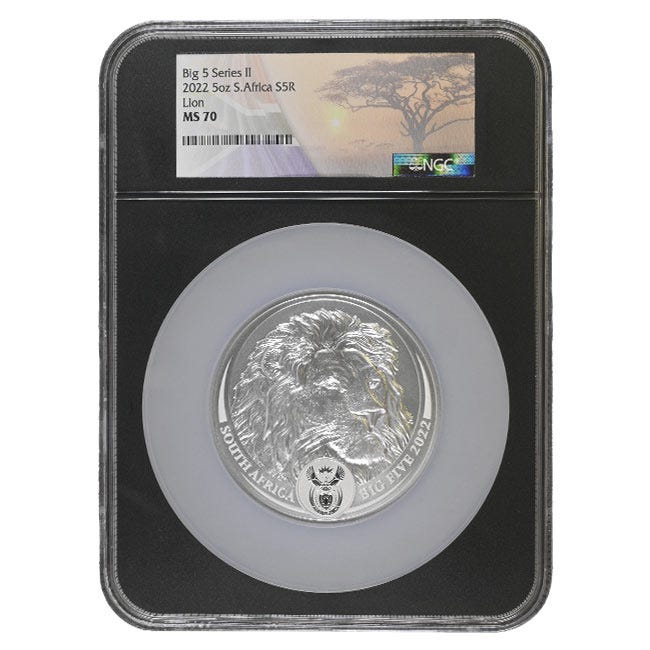 2022 5oz Silver Big 5 Lion Series 2 NGC MS70