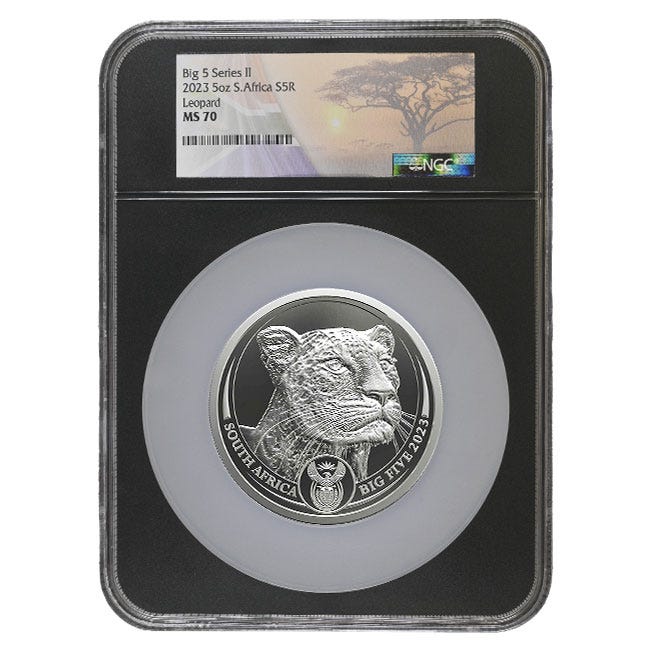 2023 5oz Silver Big 5 Leopard Series 2 MS70 Coin