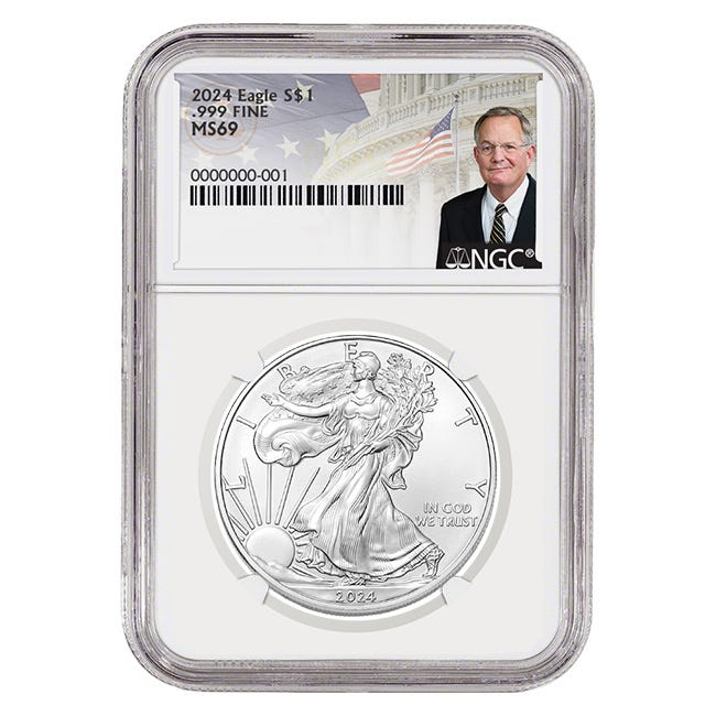 2024 1oz Silver American Eagle MS69 Coin - David Ryder