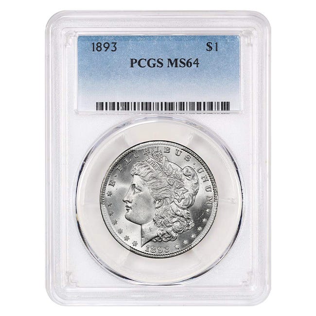 1893 $1 Morgan Silver Dollar - PCGS MS64