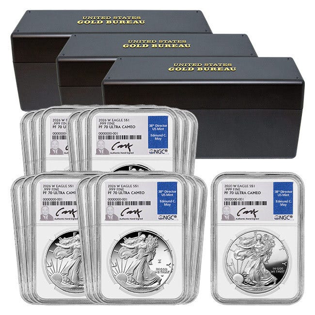 2026 $1 Silver American Eagle Proof 70 50-Coin Package w/ Box