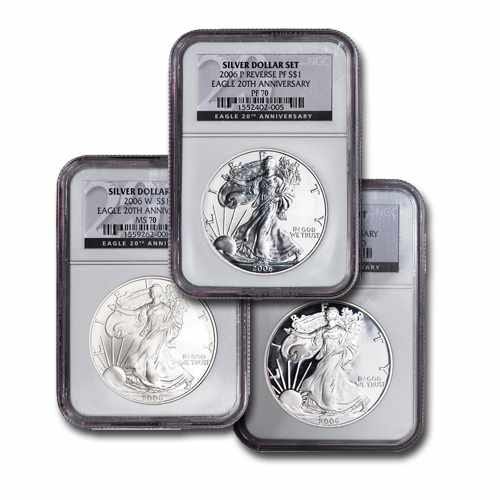 2006 20th Anniversary Silver American Eagle 3-Coin Set (70)