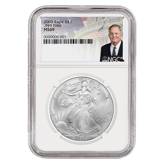 2002 Silver American Eagle MS69 Coin - David Ryder Label