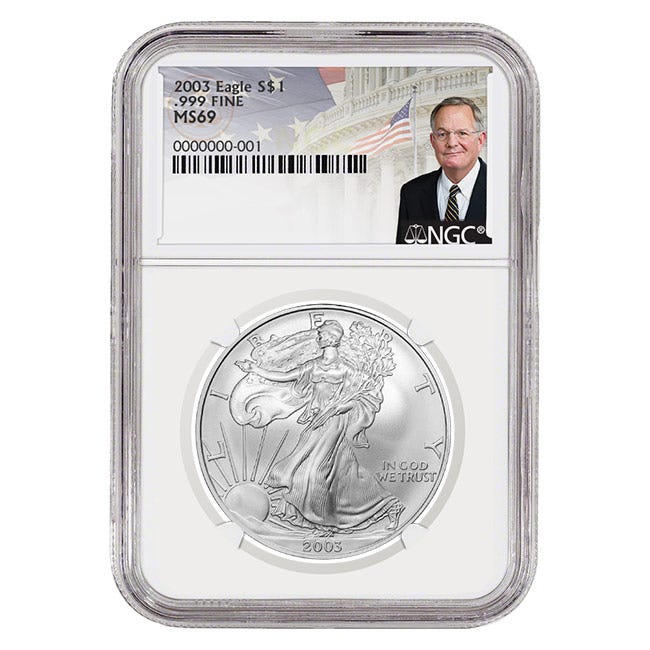 2003 Silver American Eagle MS69 Coin - David Ryder Label