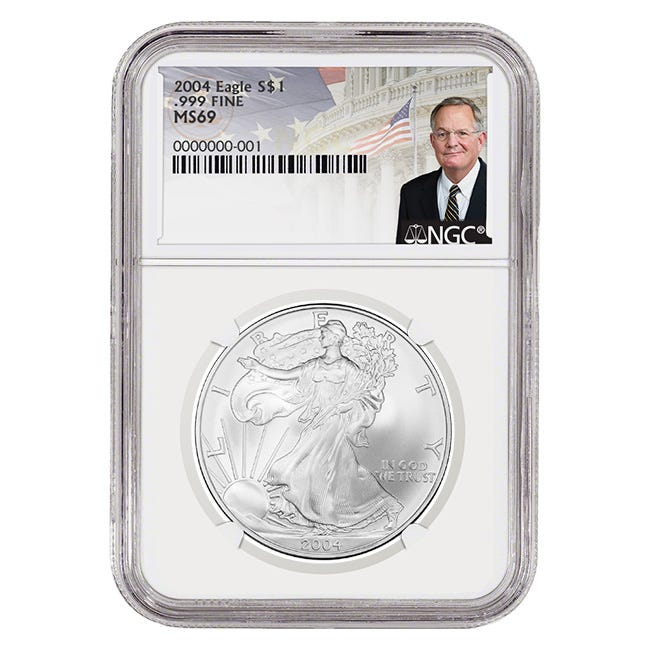 2004 Silver American Eagle MS69 Coin - David Ryder Label