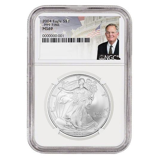 2004 Silver American Eagle MS69 Coin - David Ryder Label