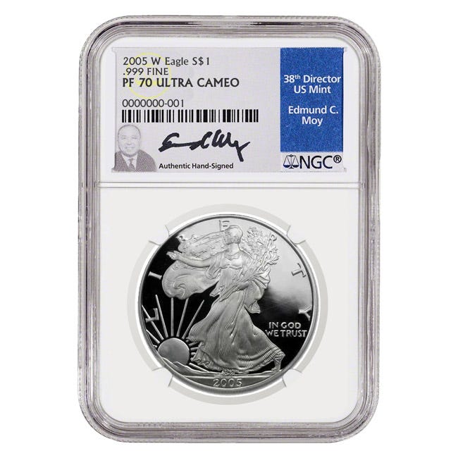 2005 Silver American Eagle Proof 70 Coin