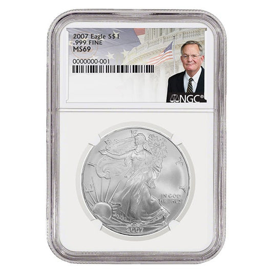 2007 Silver American Eagle MS69 Coin - David Ryder Label