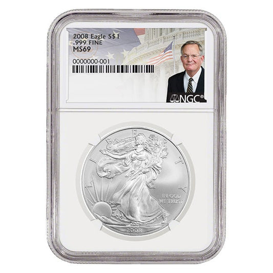 2008 Silver American Eagle MS69 Coin - David Ryder Label