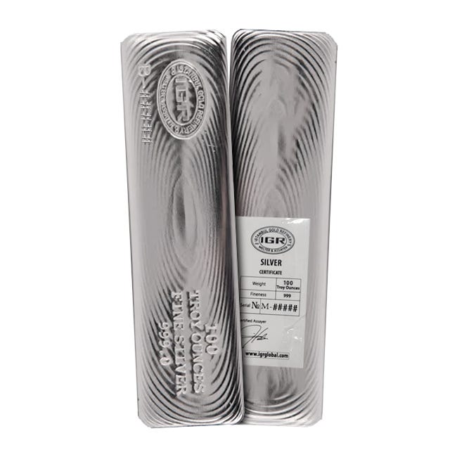 100 oz Silver IGR Bar w/Assay