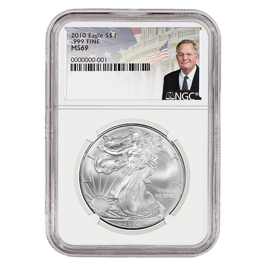 2010 Silver American Eagle MS69 Coin - David Ryder Label