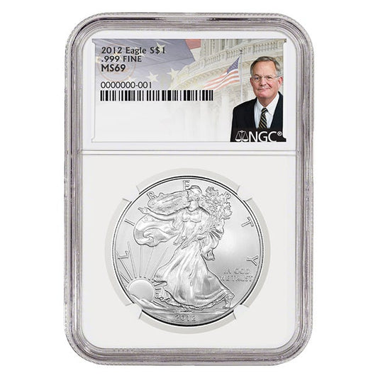2012 Silver American Eagle MS69 Coin - David Ryder Label
