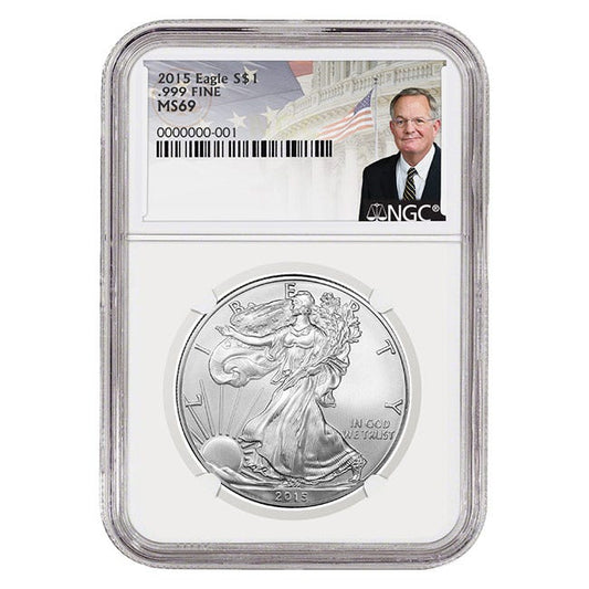2015 Silver American Eagle MS69 coin - David Ryder Label