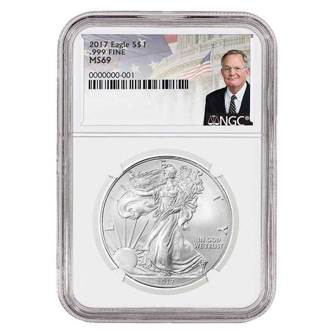 2017 Silver American Eagle MS69 coin - David Ryder Label
