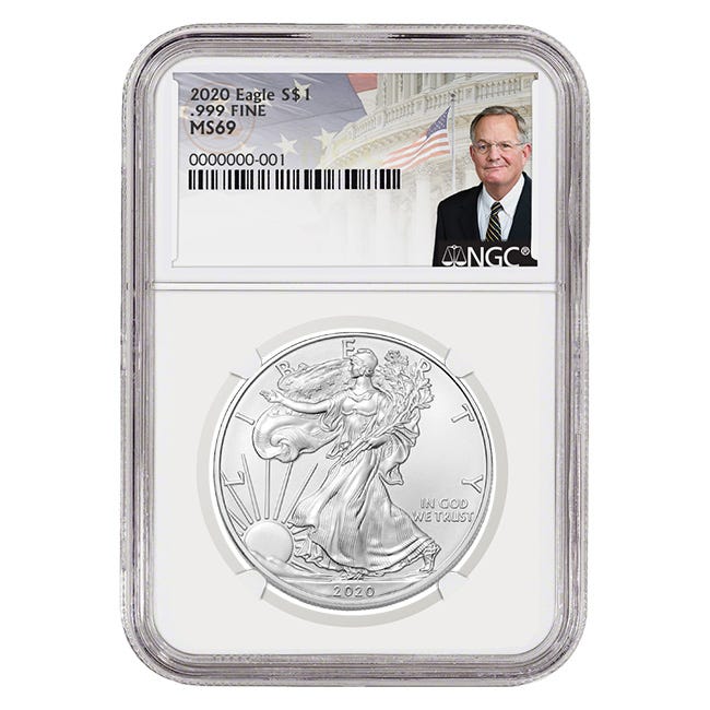 2020 Silver American Eagle MS69 coin - David Ryder label