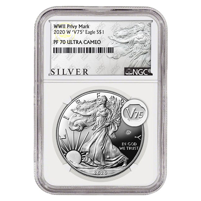 2020 Silver American Eagle WWII Anniversary Proof 70 Coin