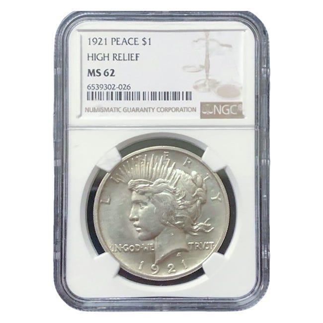 1921 $1 Peace Silver Dollar - NGC MS62