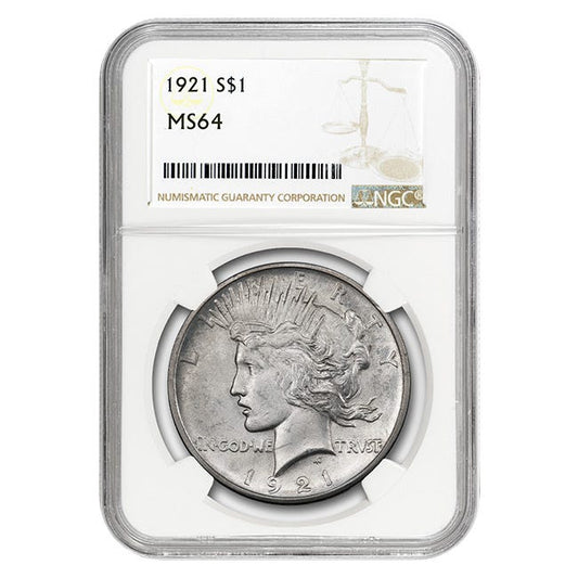 1921 $1 Peace Silver Dollar NGC MS64
