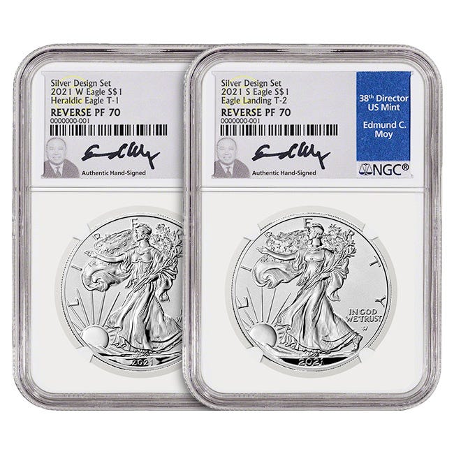 2021 Silver American Eagle 2-coin Reverse Proof 70 Set