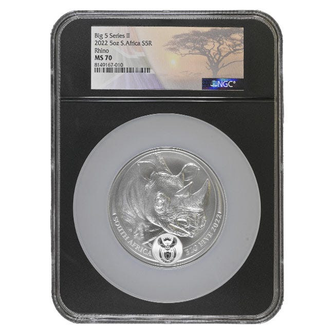 2022 5oz Silver Big 5 Rhino Series 2 NGC MS70