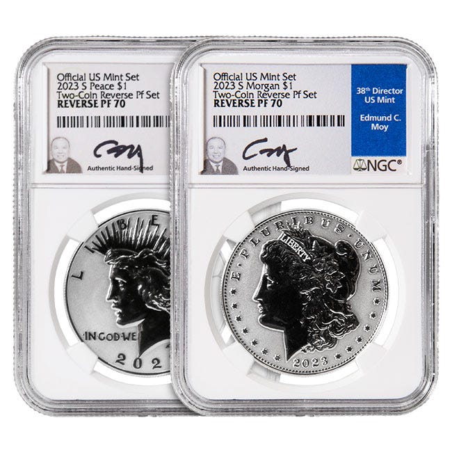 2023 Morgan & Peace Silver Dollar Reverse Proof 70 2-Coin Set