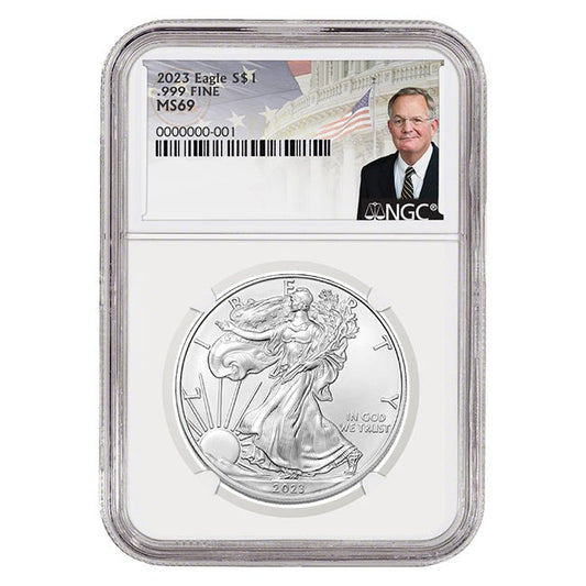 2023 Silver American Eagle MS69 Coin - David Ryder Label