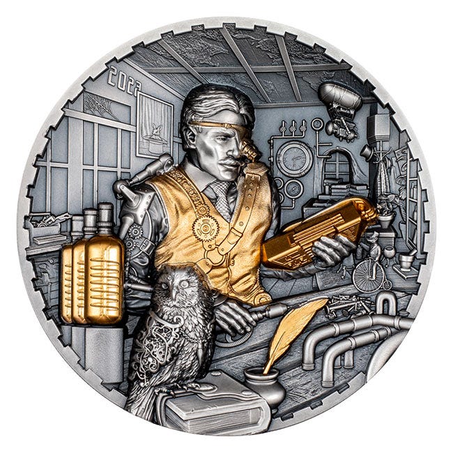2023 3oz Silver Steampunk Science Lab Ultra High Relief Antique Finish Coin