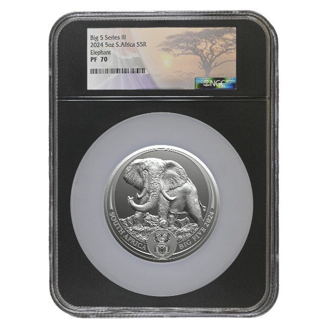 2024 5oz Silver Big 5 Elephant Series 3 NGC PF70