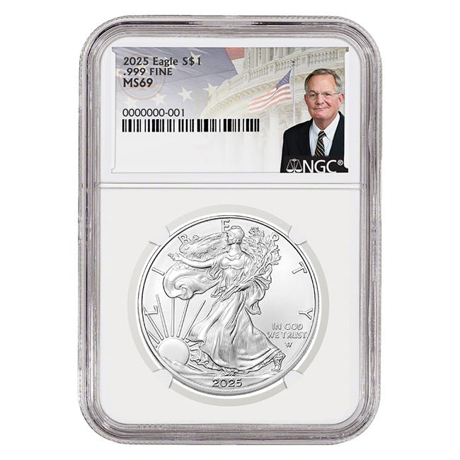 2025 1oz Silver American Eagle MS69 Coin - David Ryder