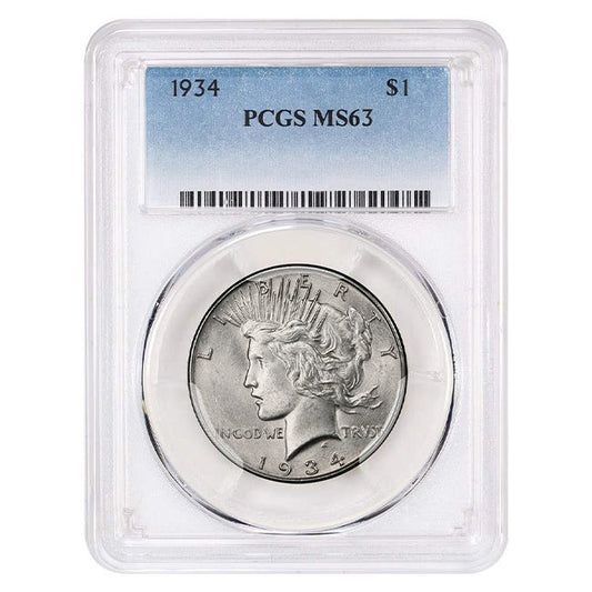 1934 $1 Peace Silver Dollar - PCGS MS63