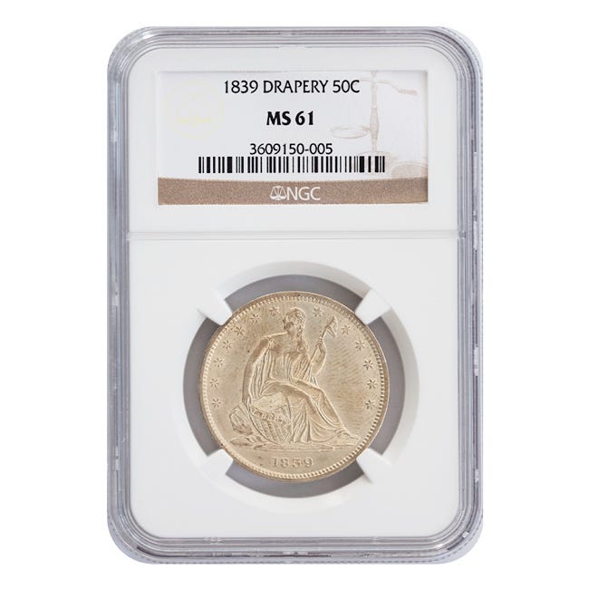 1839 Half Dollar Seated Liberty Drapery NGC MS61