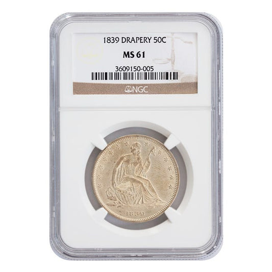 1839 Half Dollar Seated Liberty Drapery NGC MS61
