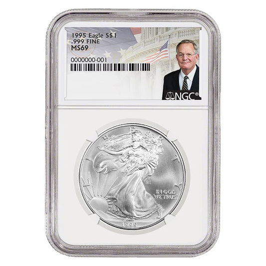 1995 Silver American Eagle MS69 coin - David Ryder label